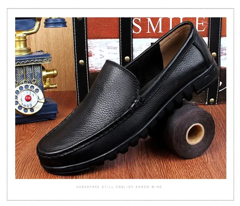 Men's Big Size 37-48 Flat Genuine Leather Black Brown Classic Shoes