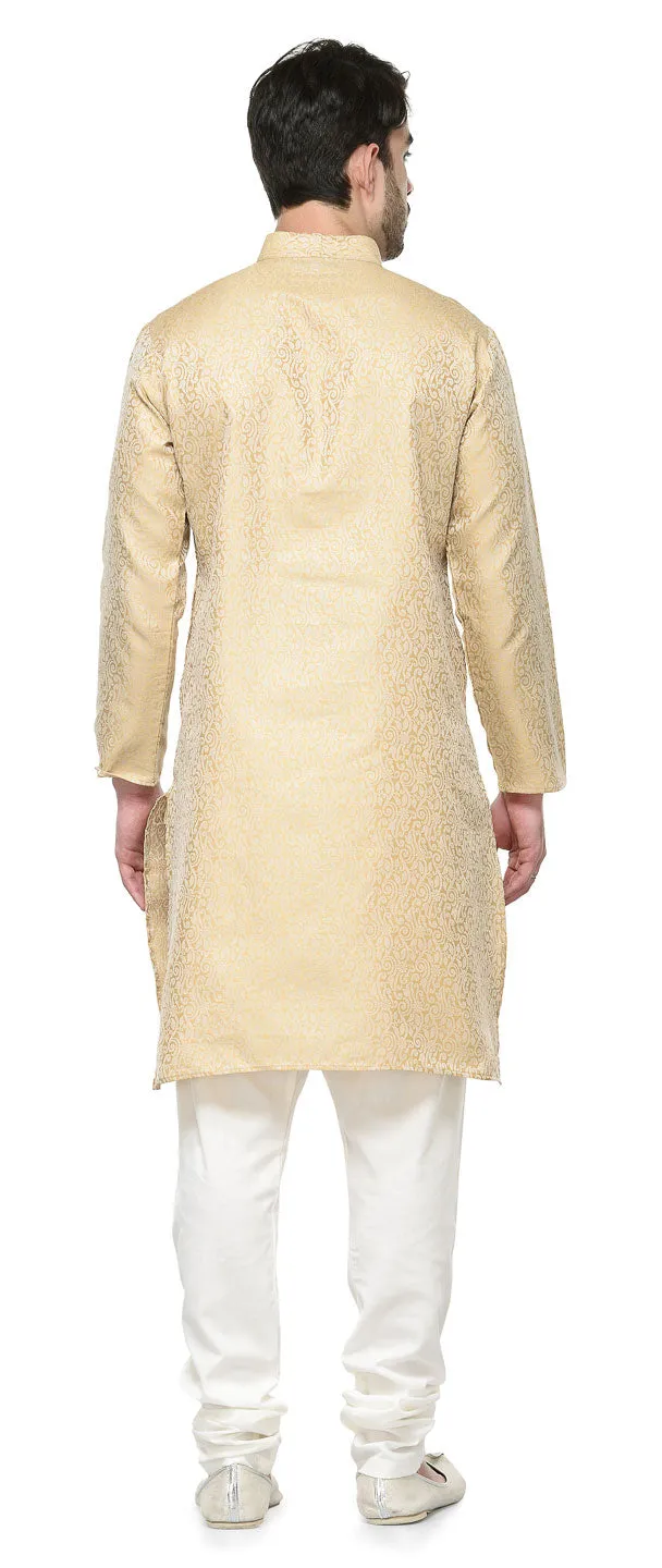 Men's Jacquard Silk Kurta Pajama India Clothing (Golden)