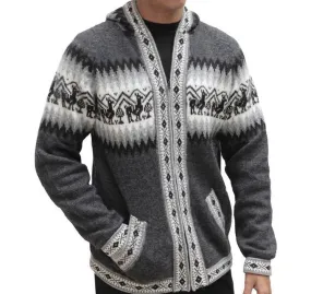 Mens Little Llamas Hooded Sweater Alpaca Wool Knitted Jacket Hoodie