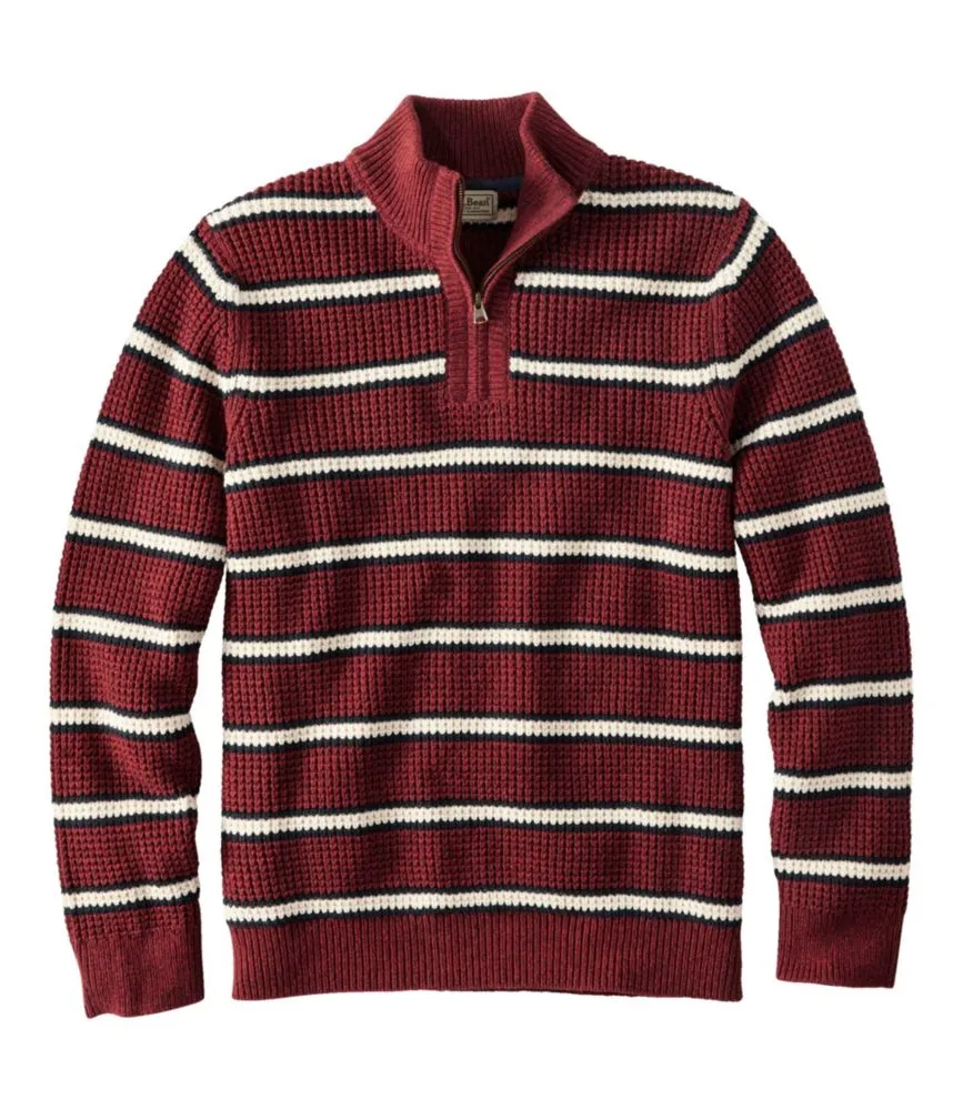 Men's Organic Cotton Waffle Sweater, Quarter Zip, Stripe