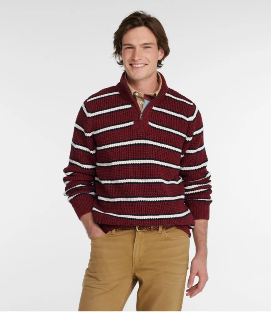 Men's Organic Cotton Waffle Sweater, Quarter Zip, Stripe