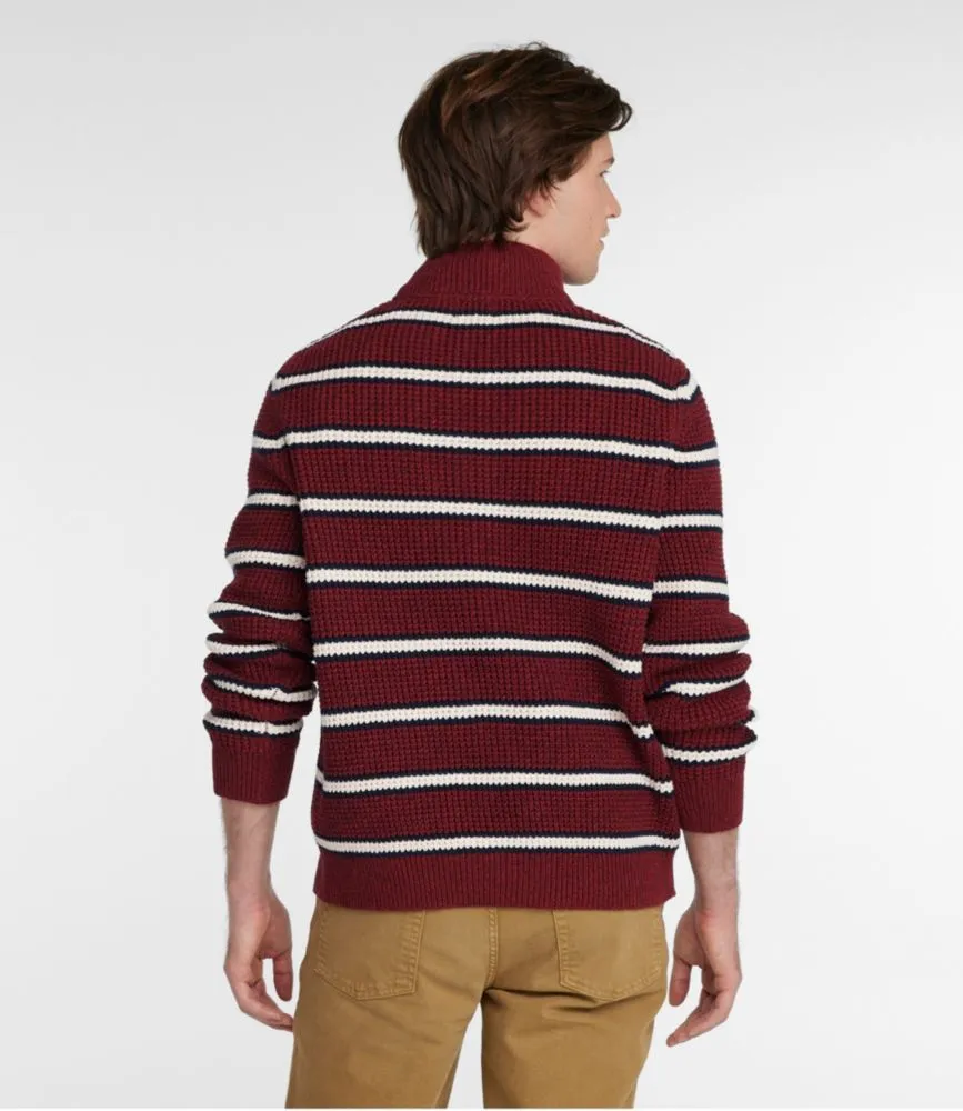 Men's Organic Cotton Waffle Sweater, Quarter Zip, Stripe