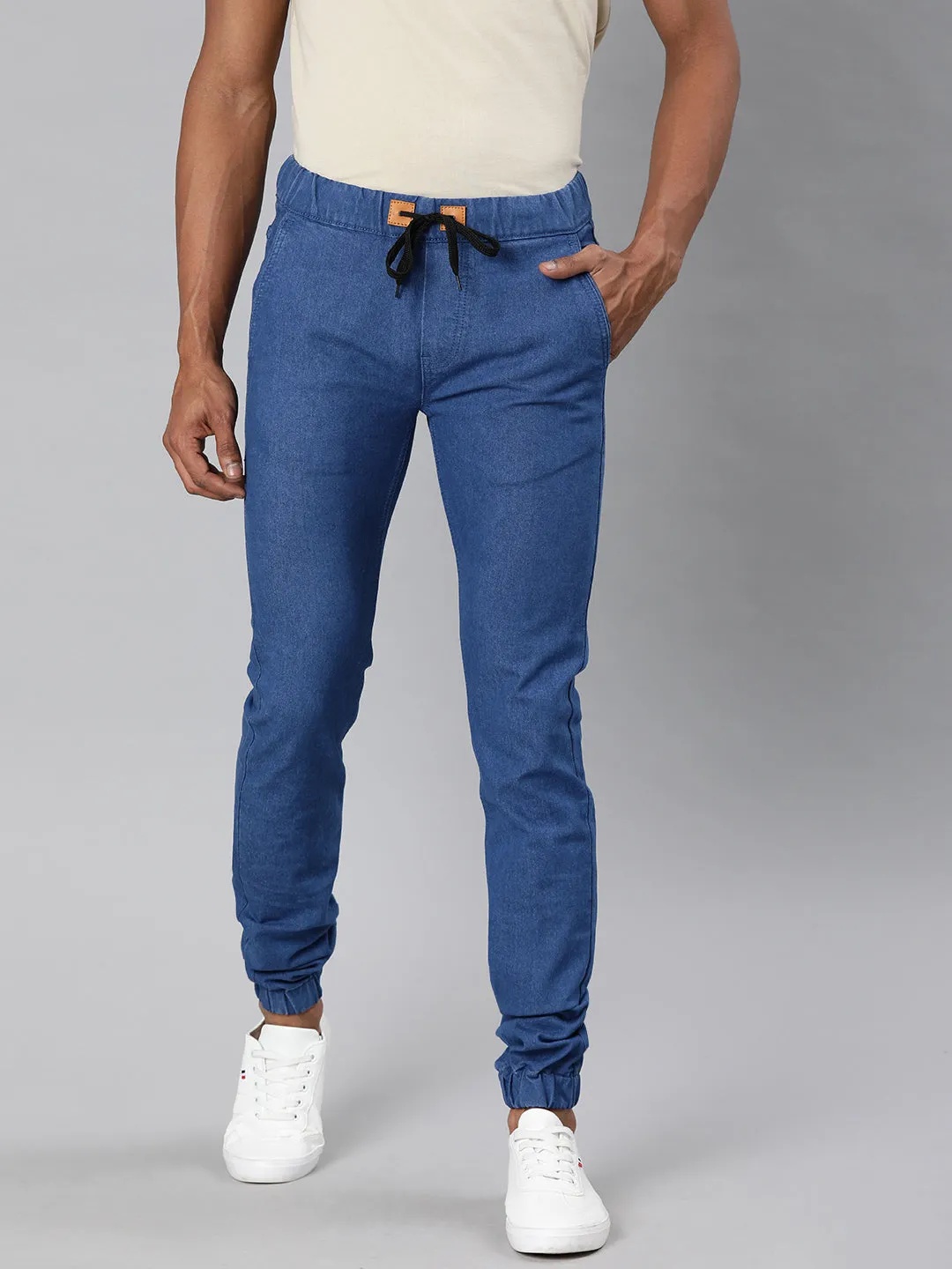 Men's Sky Blue Slim Fit Washed Jogger Jeans Stretchable