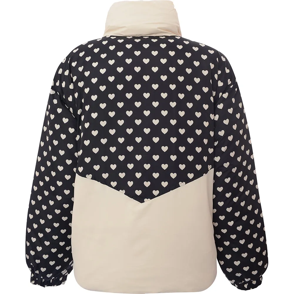 Monki Women's Black Recycled Padded Jacket with Heart Print