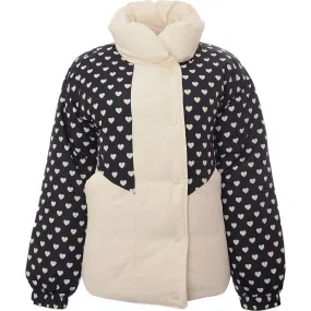 Monki Women's Black Recycled Padded Jacket with Heart Print