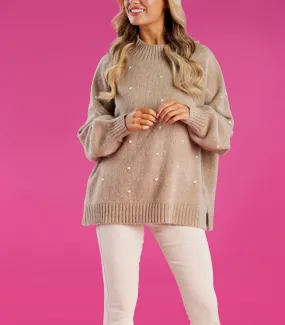 Mudpie Tan Novie Pom Pom Sweater