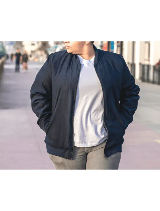 Navy Suede Bomber Jacket