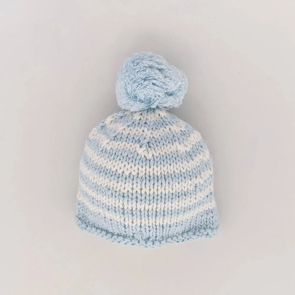 Newborn Baby Blue Pom Pom Beanie Hat