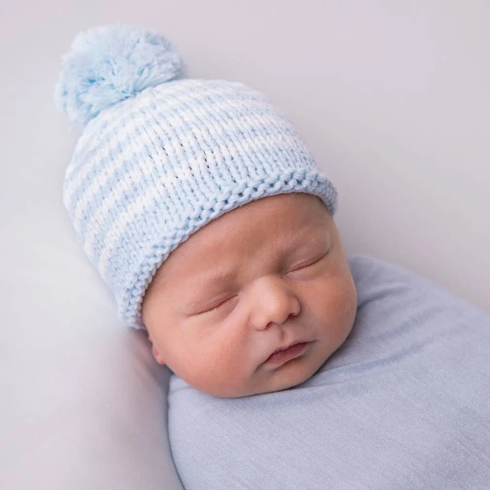 Newborn Baby Blue Pom Pom Beanie Hat