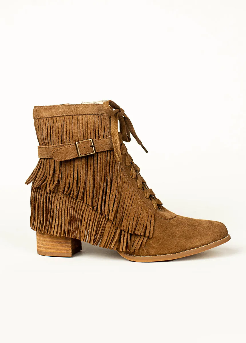 Nika Leather Fringe Boot in Pecan