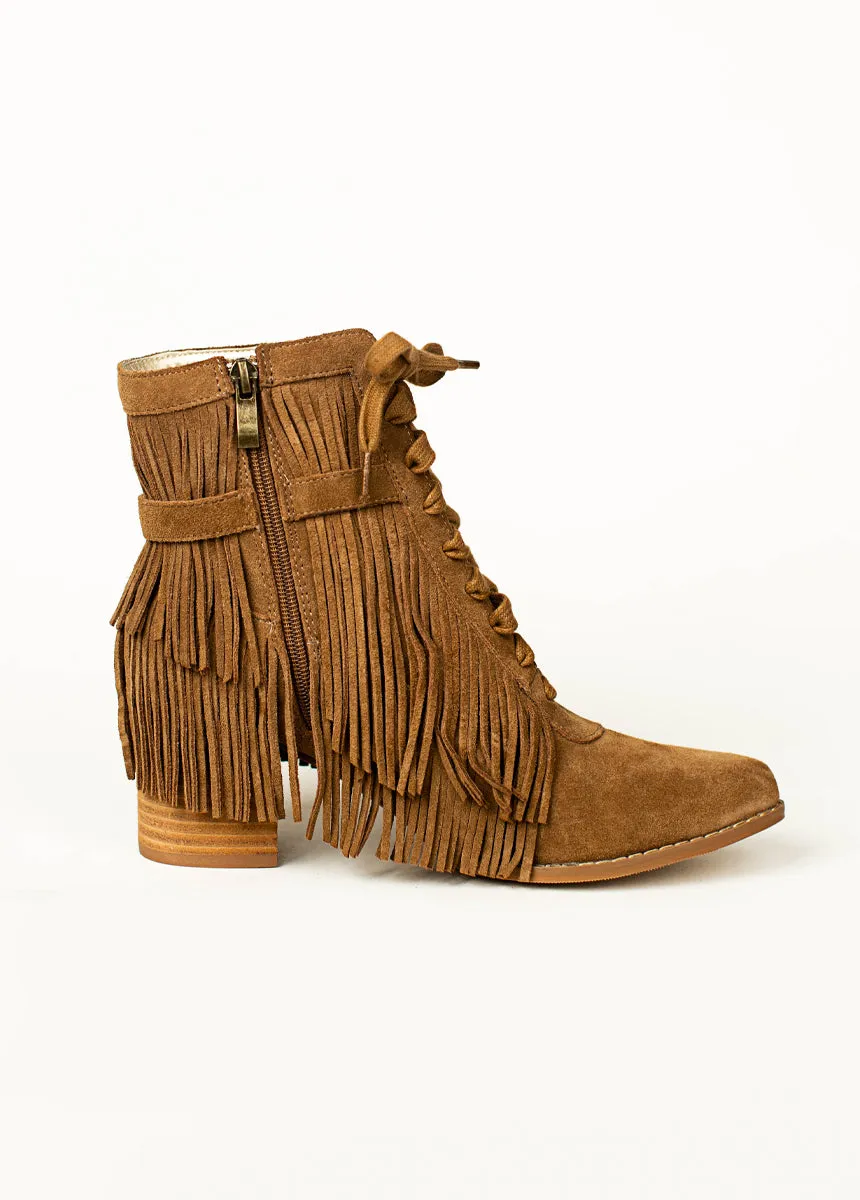 Nika Leather Fringe Boot in Pecan