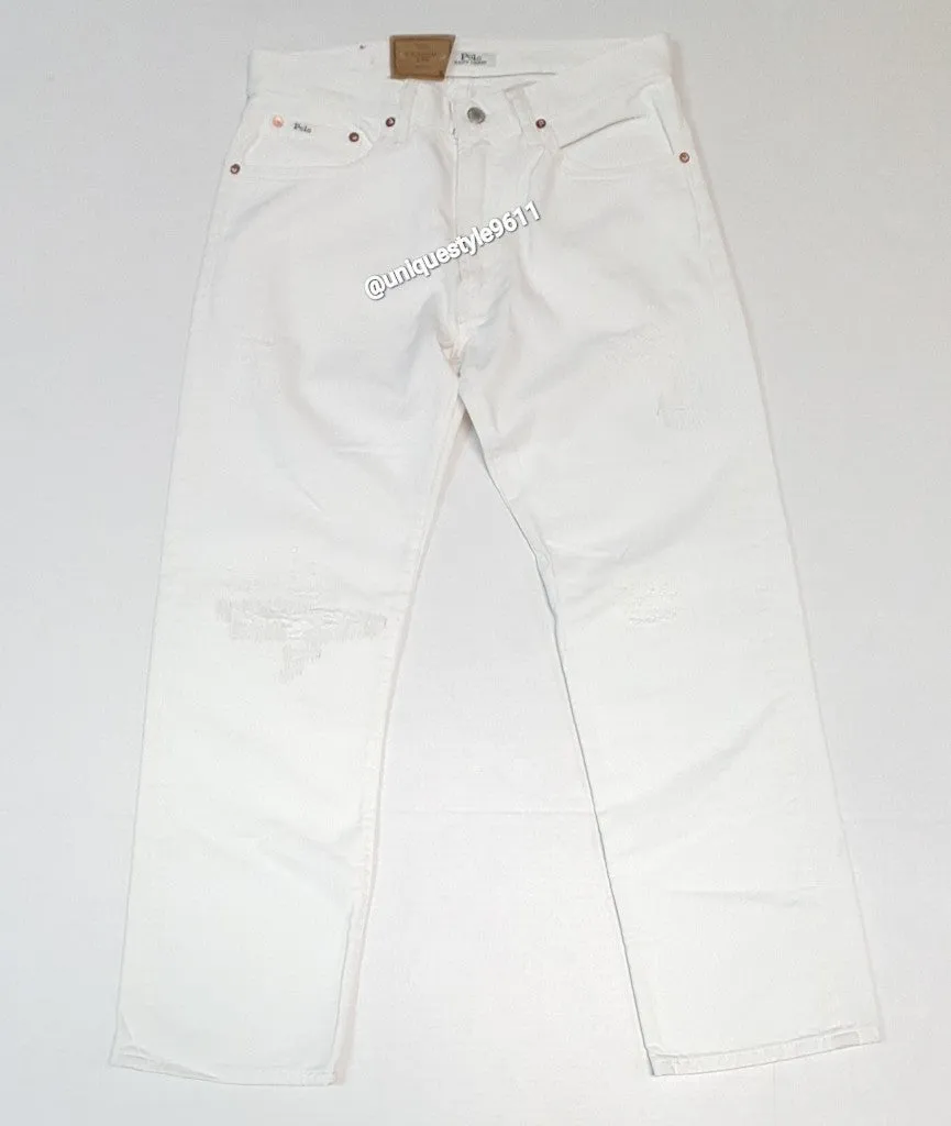 Nwt Polo Ralph Lauren White Rips Classic Fit Rigid Jeans