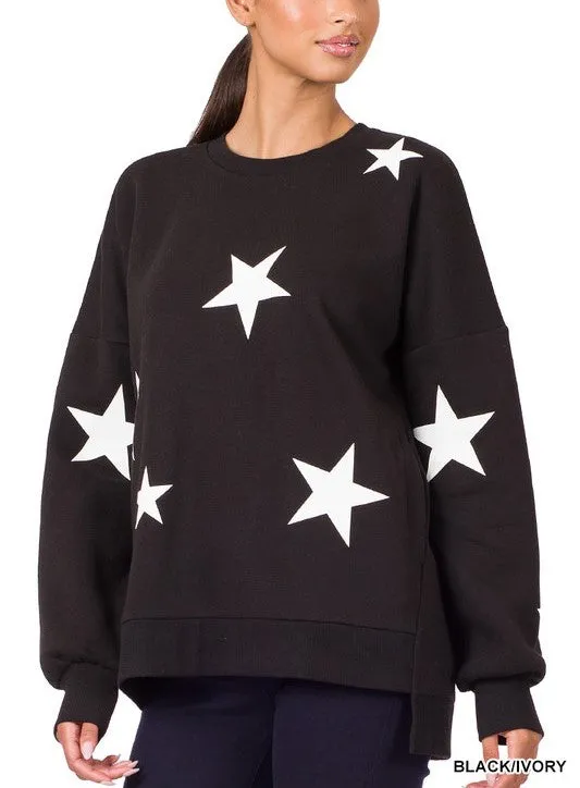 OT-4029AB Zenana Star Print Hi-Low Sweatshirt