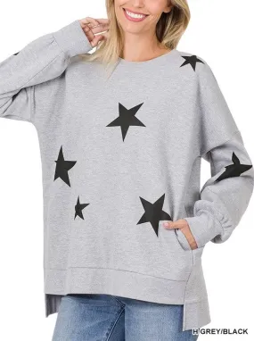 OT-4029AB Zenana Star Print Hi-Low Sweatshirt