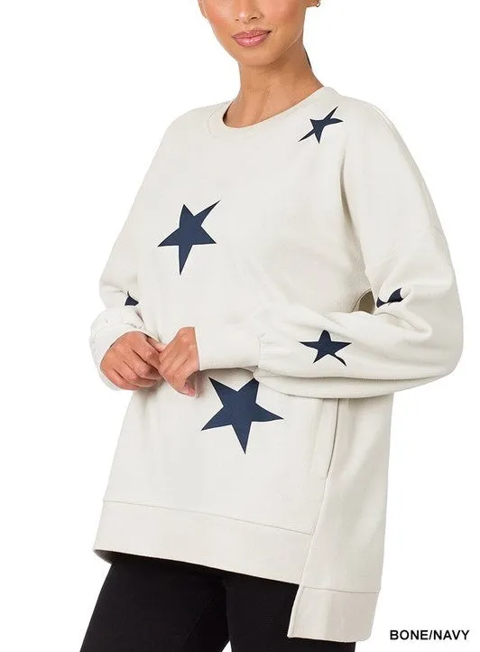 OT-4029AB Zenana Star Print Hi-Low Sweatshirt