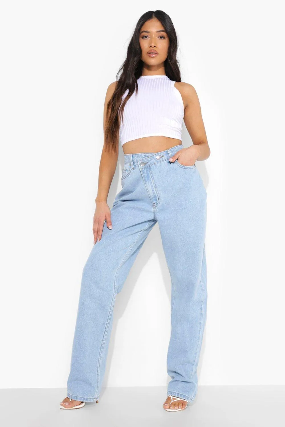 Petite Asymmetric Straight Leg Jeans