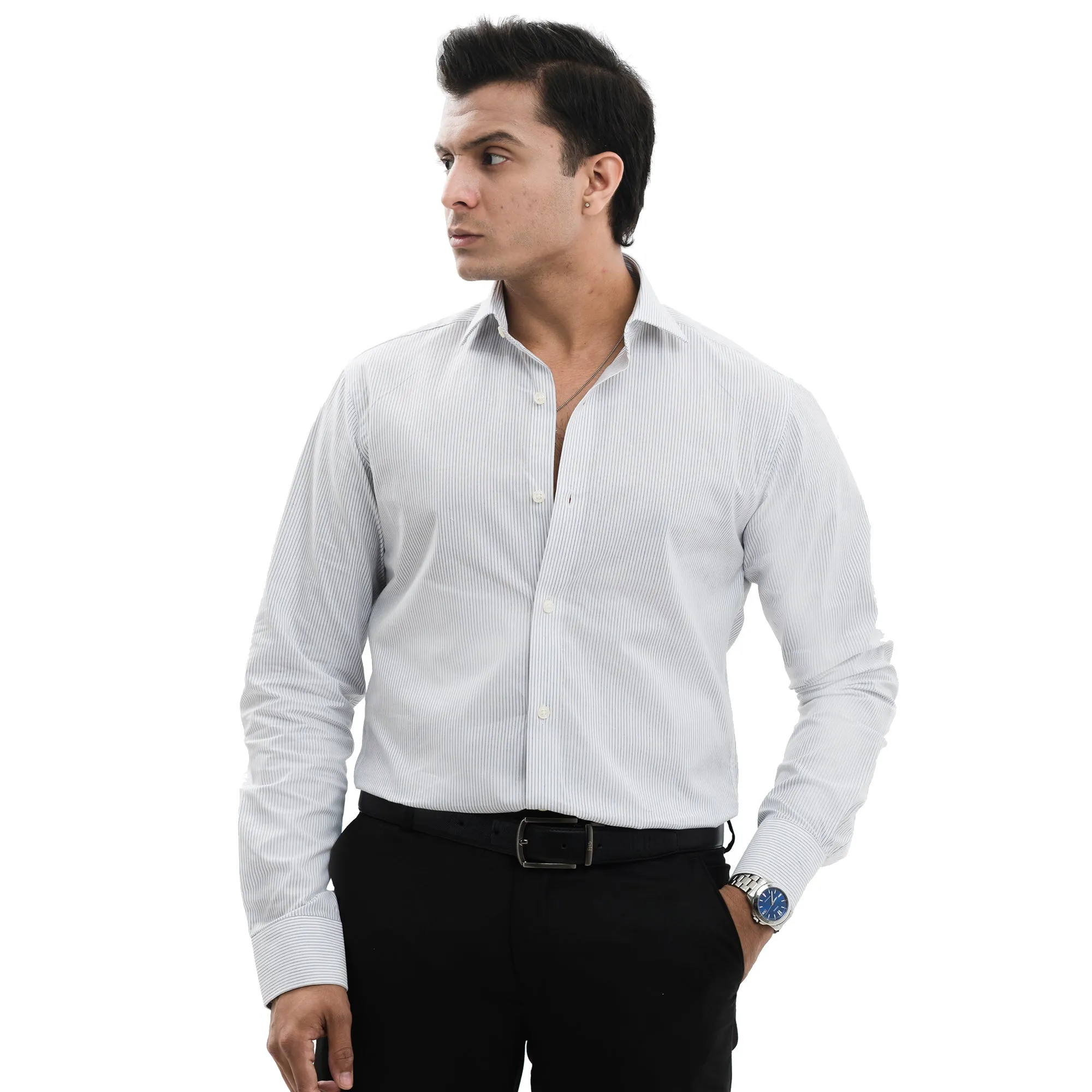 Pin-striped Black/White Collar Shirt