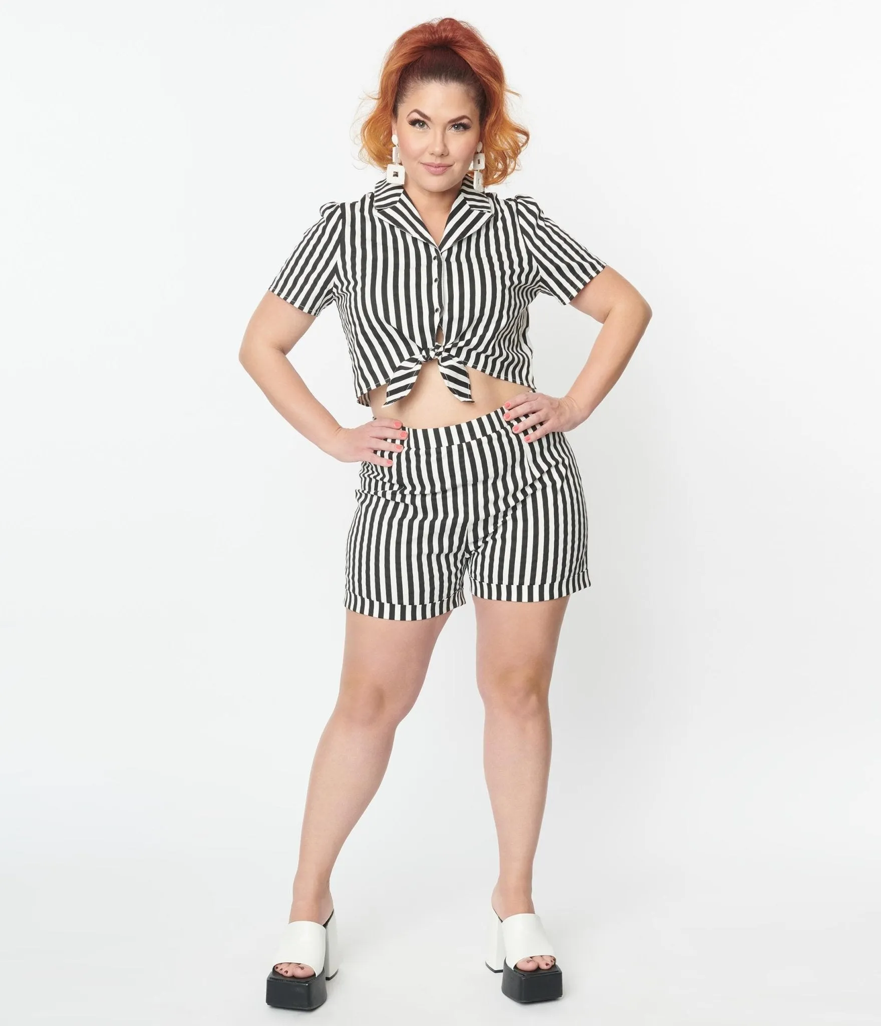 Plus Size Black & White Striped Connie Shorts