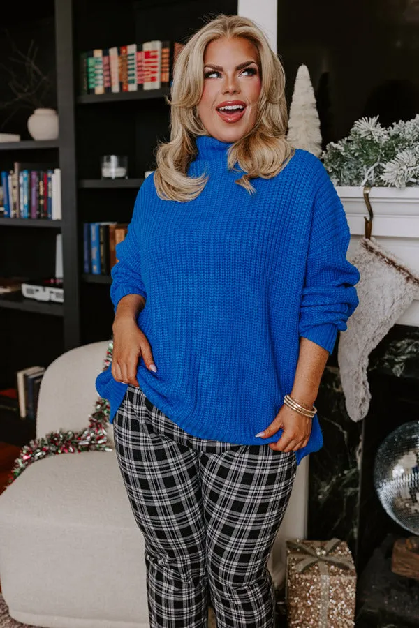 Punctual And Perfect Knit Sweater In Royal Blue Curves