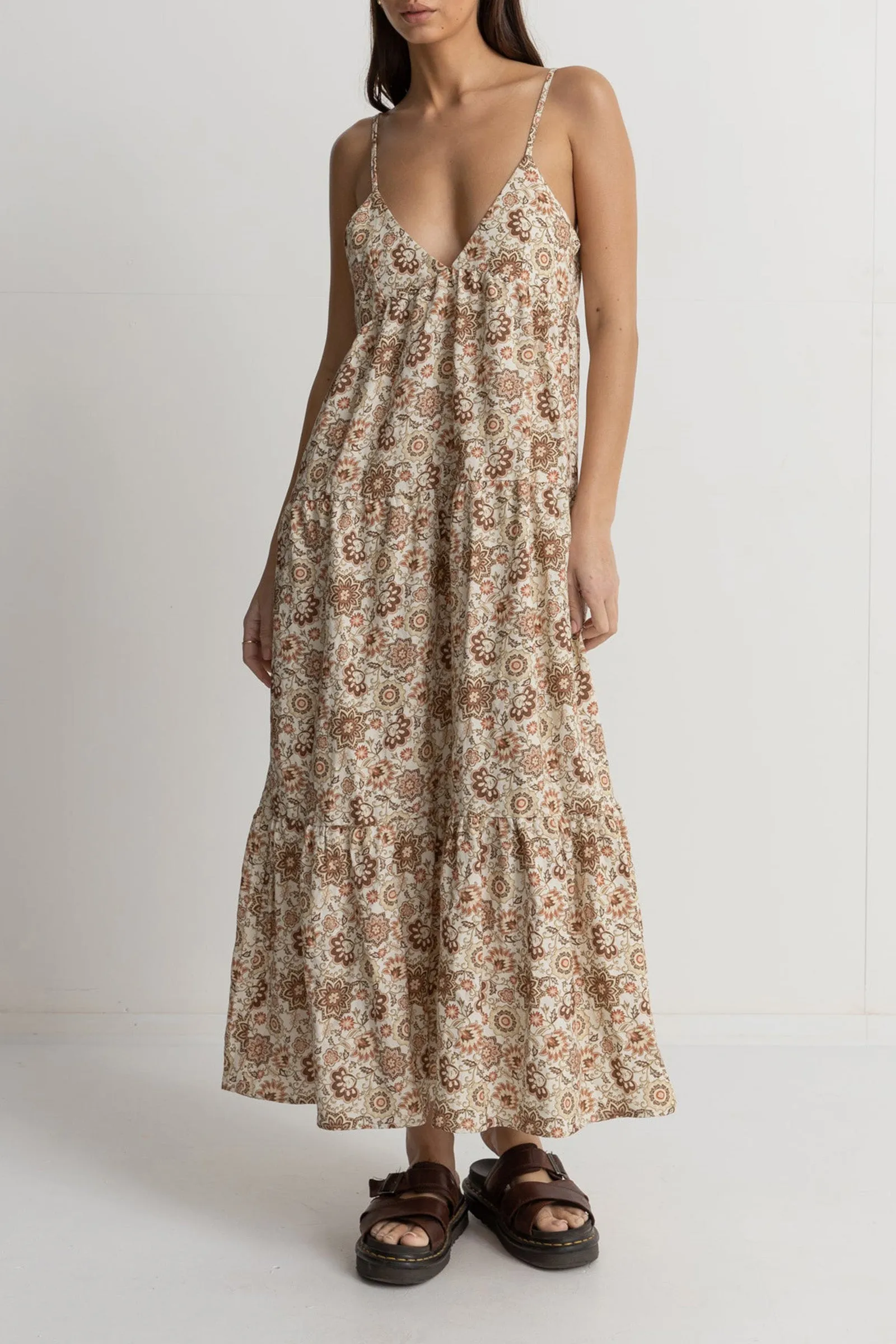 Raya Paisley Tiered Midi Dress Natural