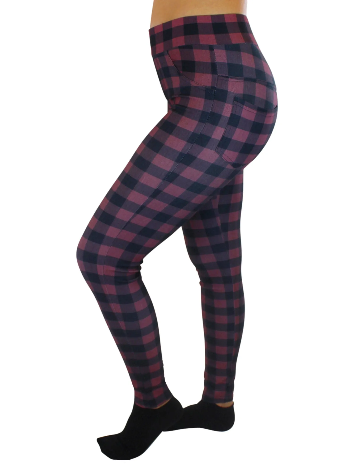 Red & Black Plaid Stretchy High Waist Leggings Size Small