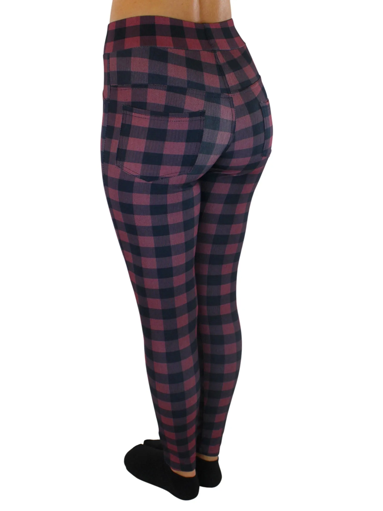 Red & Black Plaid Stretchy High Waist Leggings Size Small