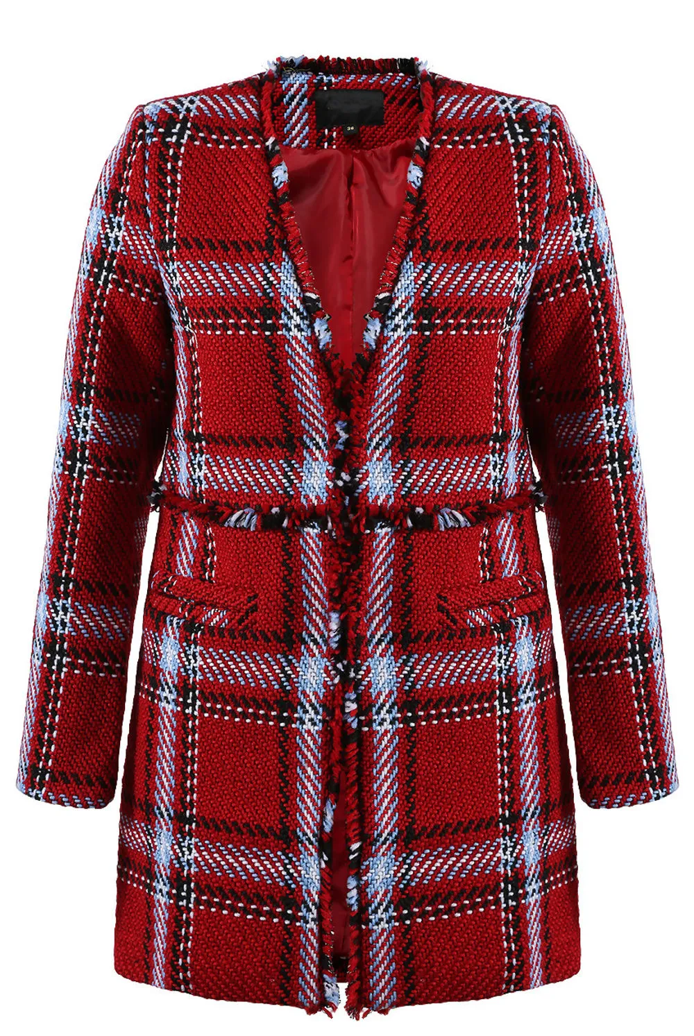 Red Knitted Glen Check Overcoat