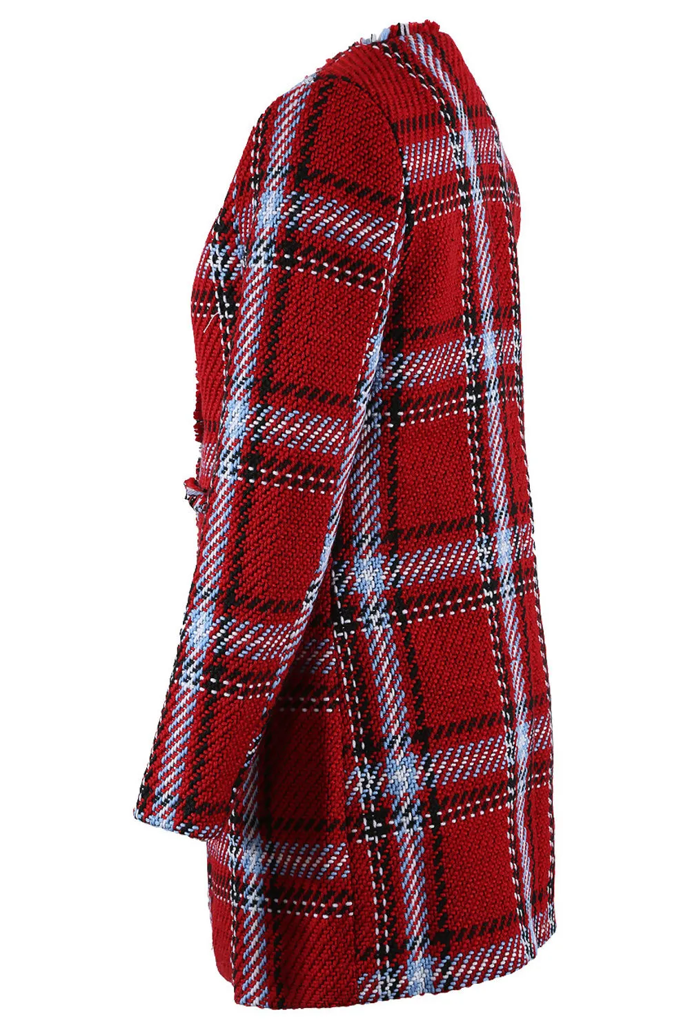 Red Knitted Glen Check Overcoat