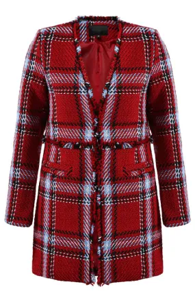 Red Knitted Glen Check Overcoat