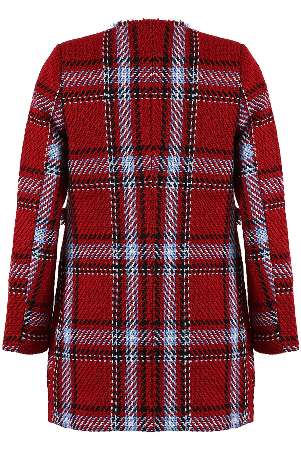 Red Knitted Glen Check Overcoat