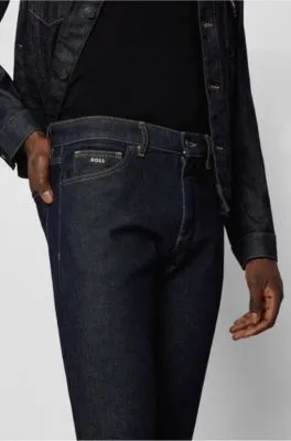 Regular-fit jeans in dark-blue comfort-stretch denim