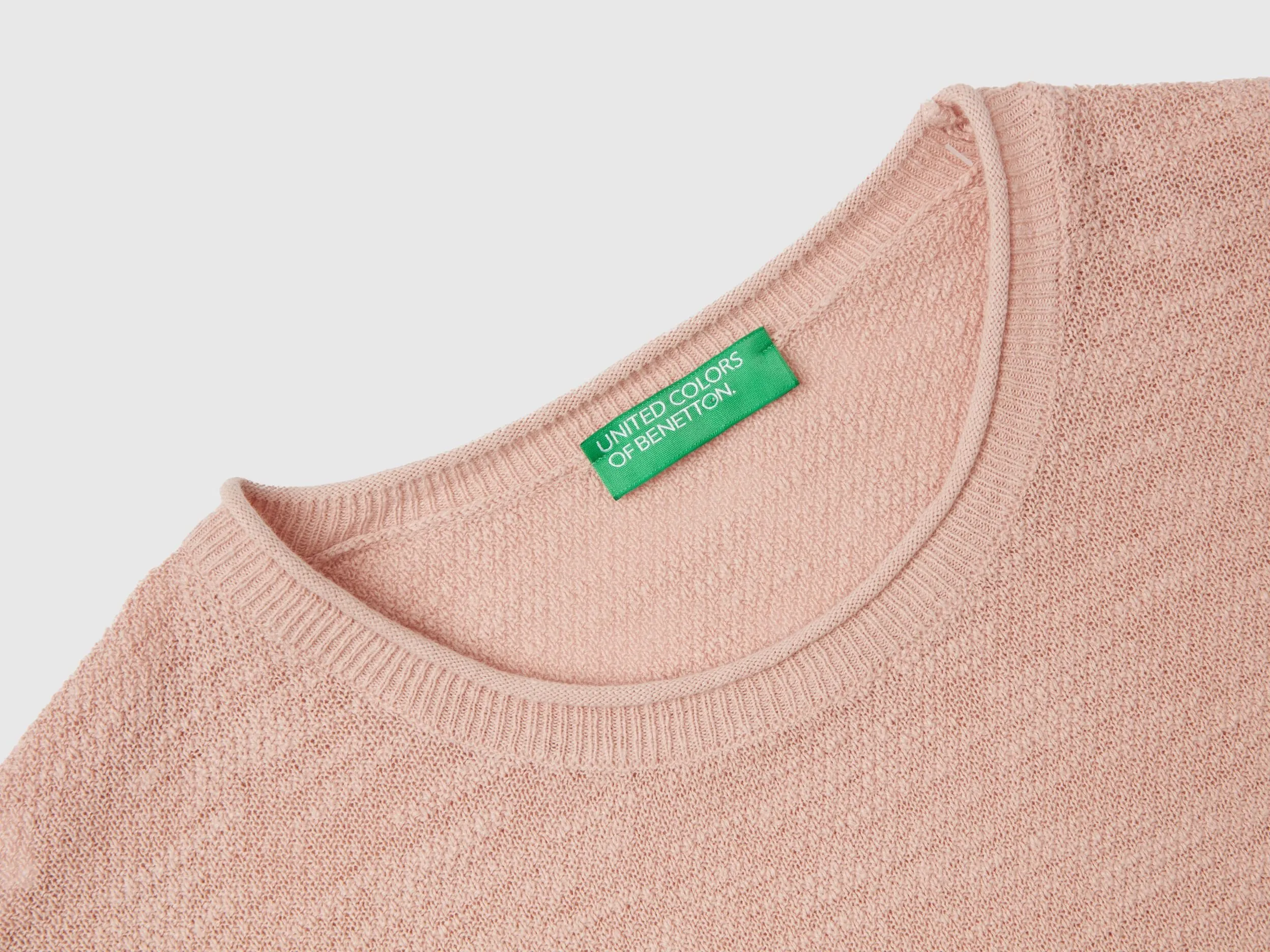 Regular fit sweater in linen blend - Soft Pink | Benetton