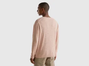 Regular fit sweater in linen blend - Soft Pink | Benetton