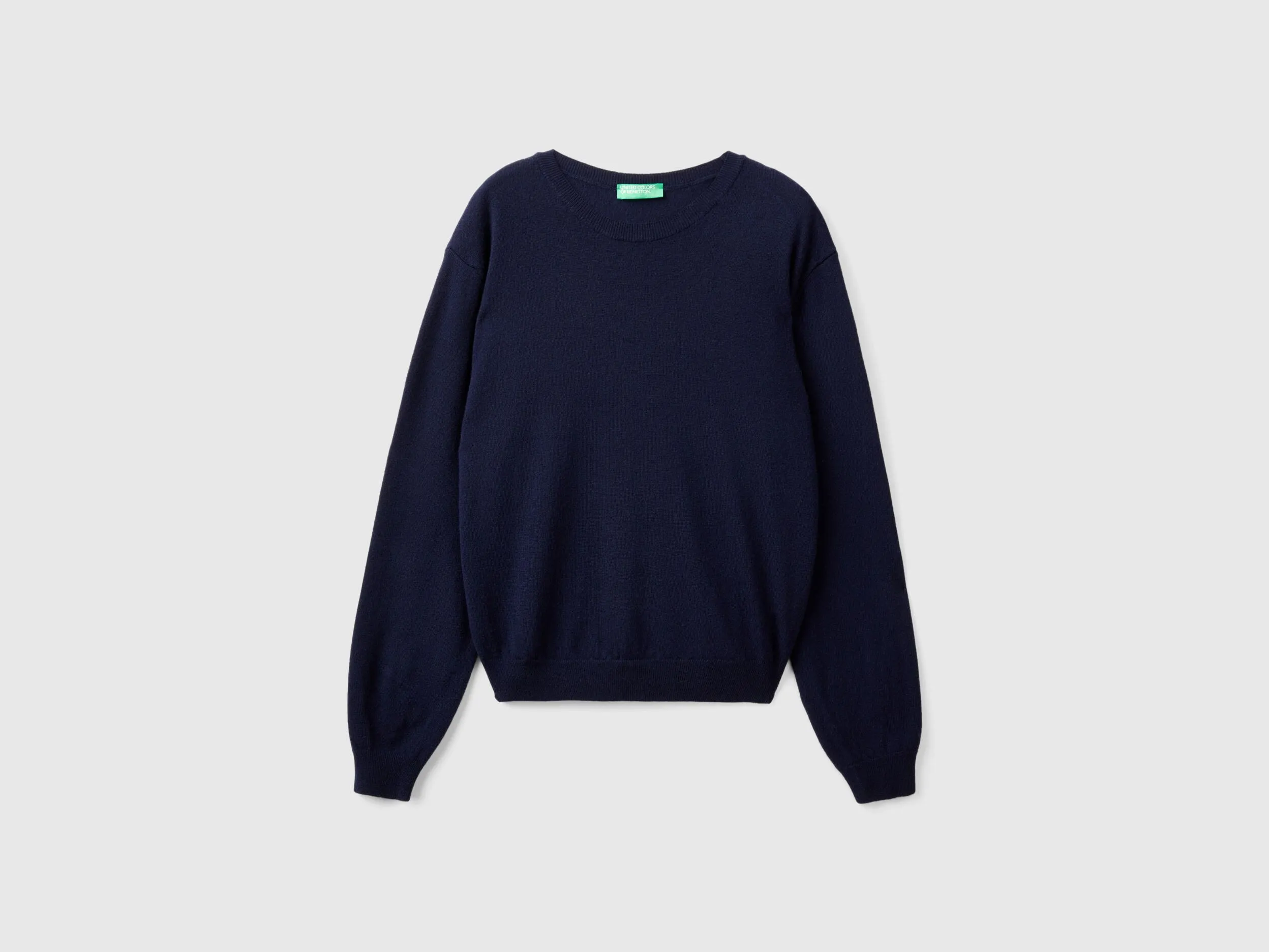 Relaxed fit pure Merino wool sweater - Dark Blue | Benetton