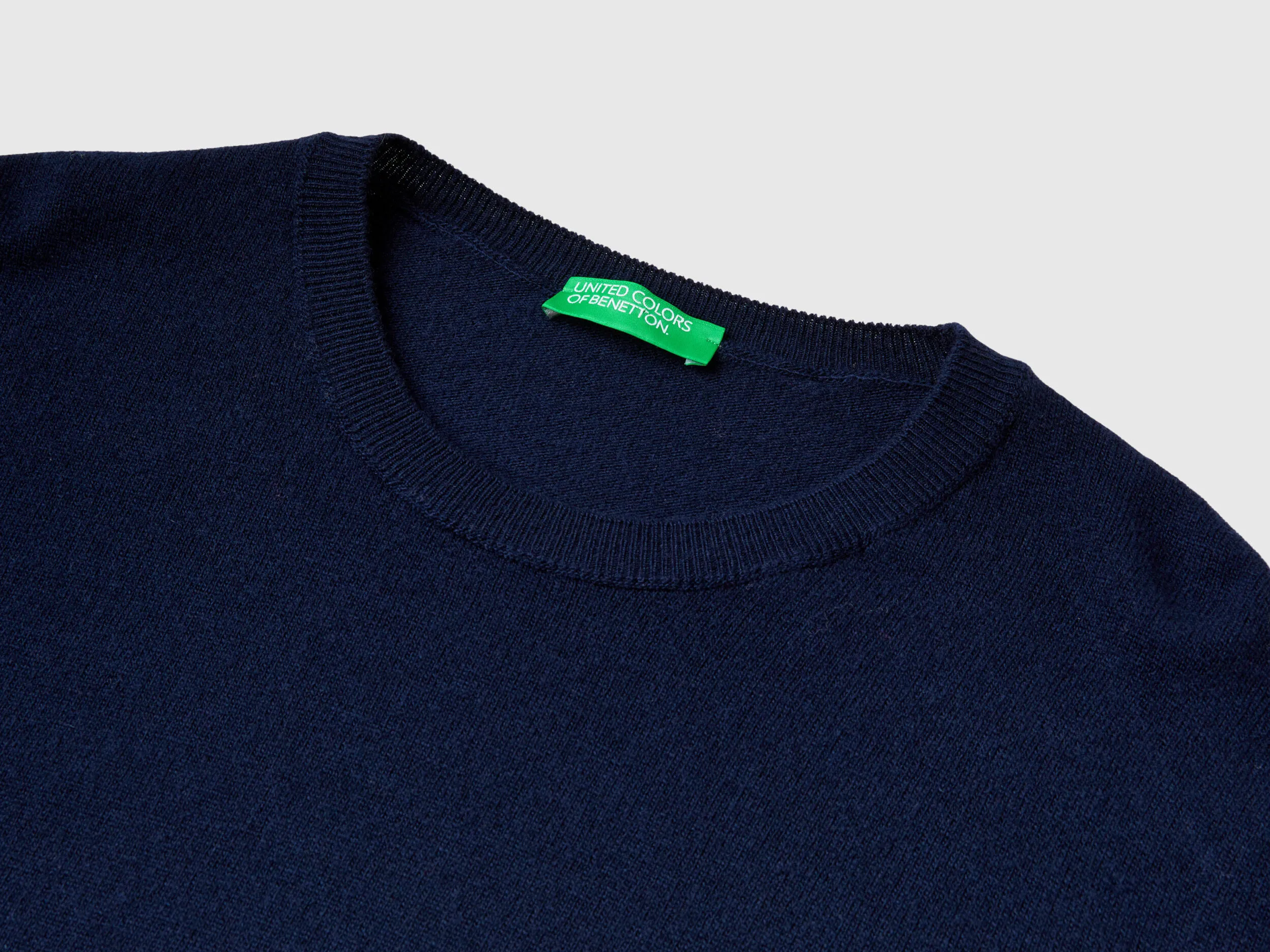 Relaxed fit pure Merino wool sweater - Dark Blue | Benetton