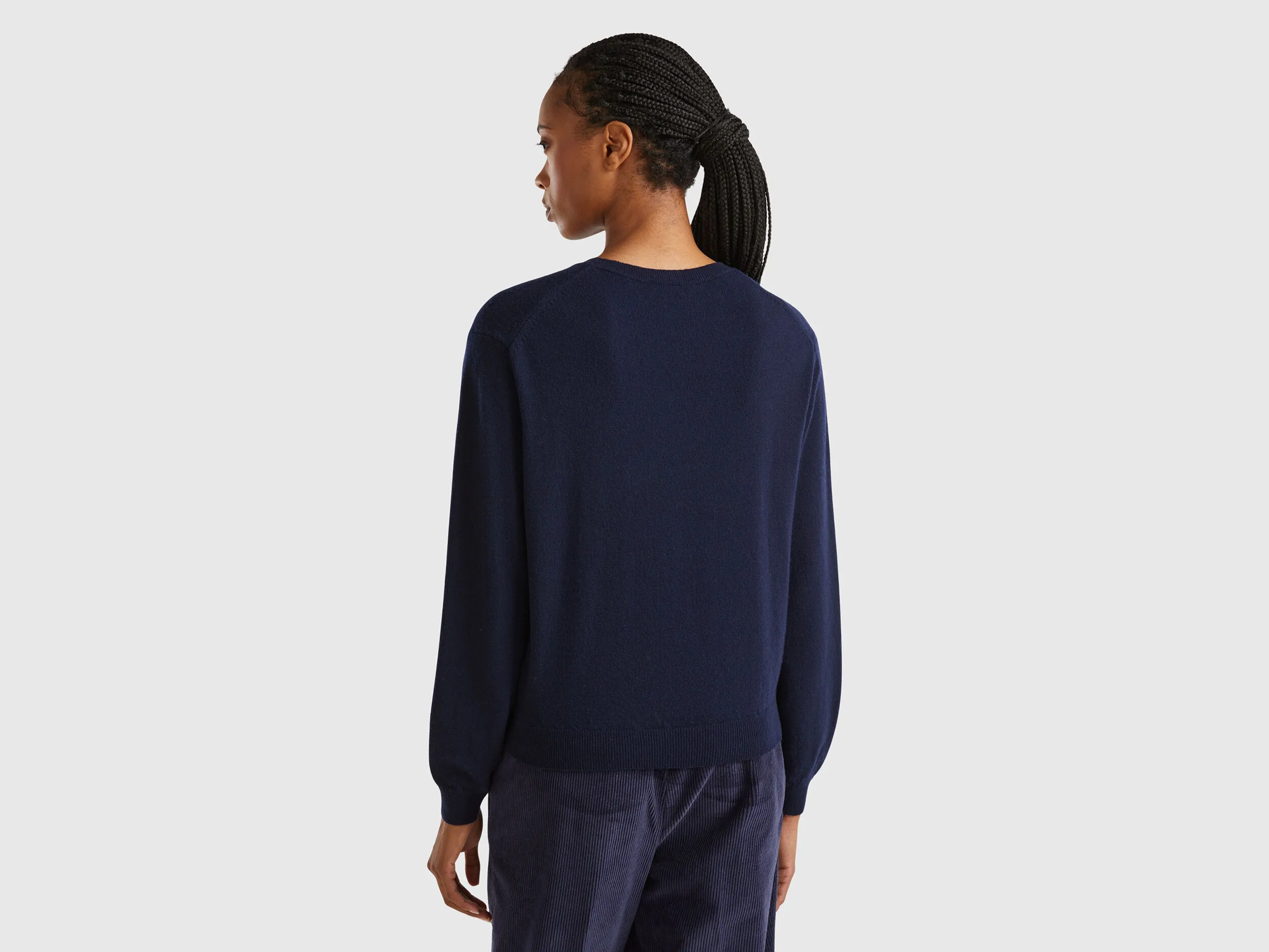 Relaxed fit pure Merino wool sweater - Dark Blue | Benetton