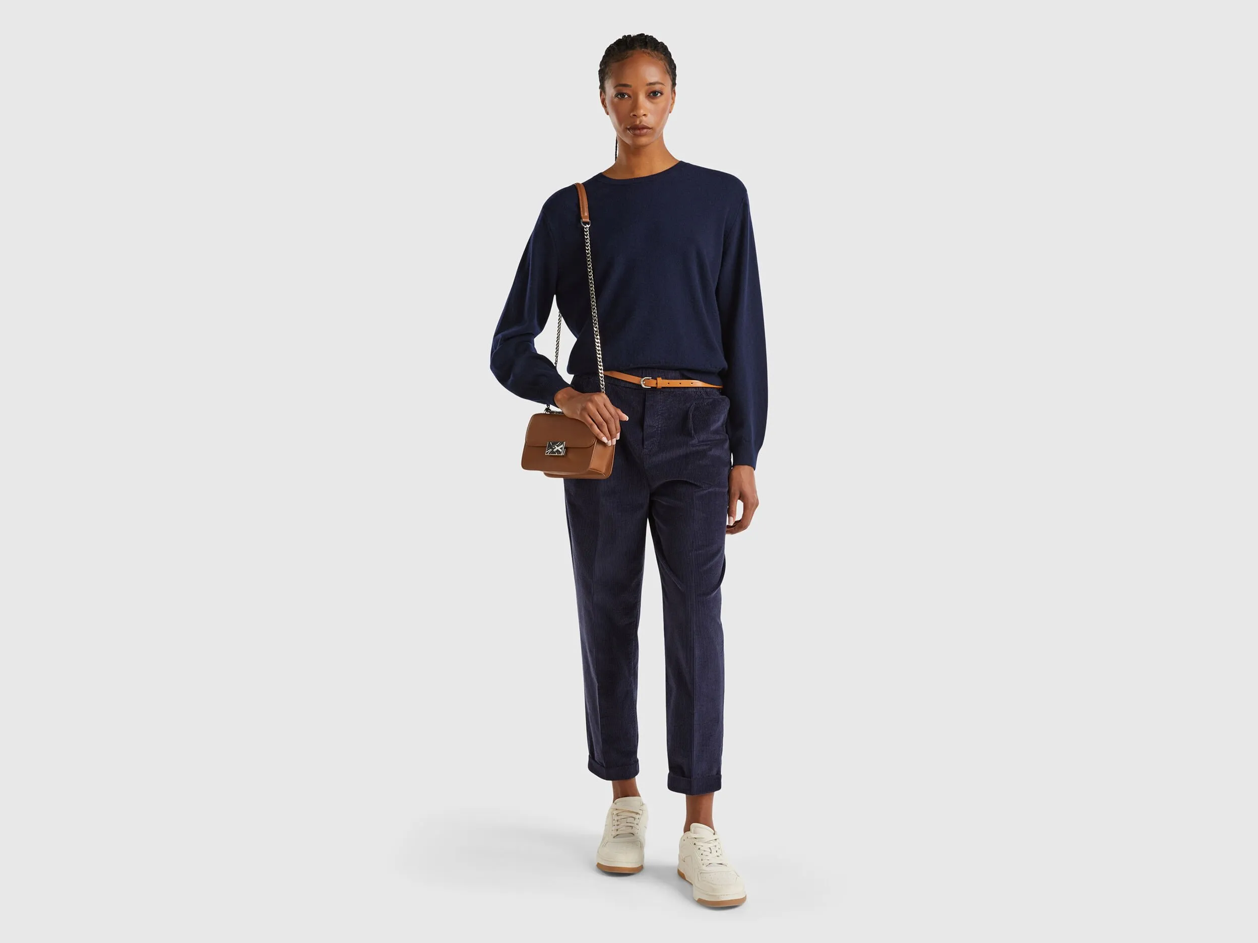 Relaxed fit pure Merino wool sweater - Dark Blue | Benetton