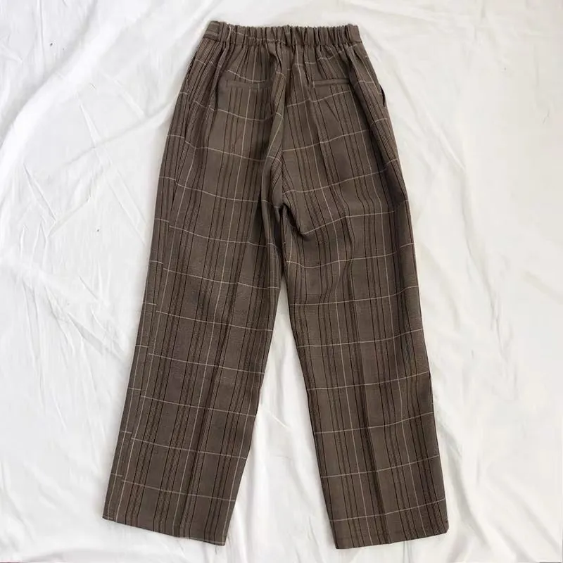 RETRO HIGH-WAIST PLAID CASUAL PANTS BY22807