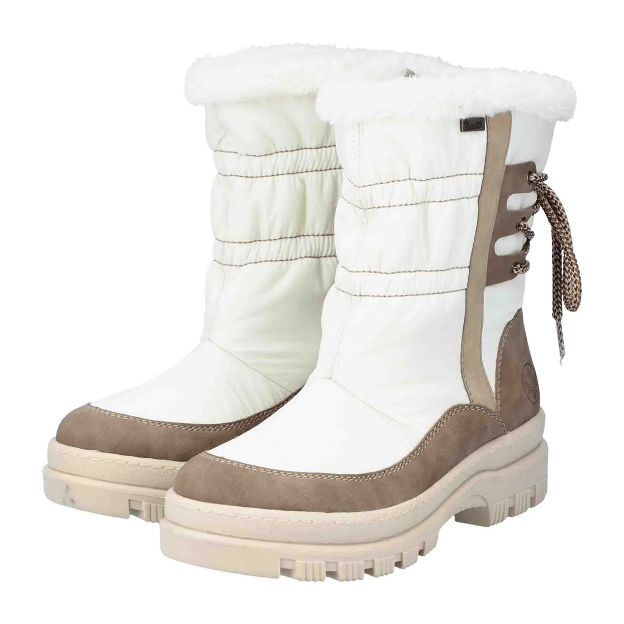 Rieker HWK Women's White Boots with Zipper and Laces Warm Lined Winter Shoes