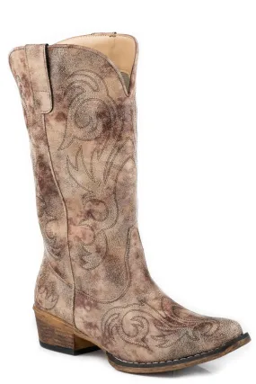 Roper Womens Riley Tan Faux Leather Cowboy Boots