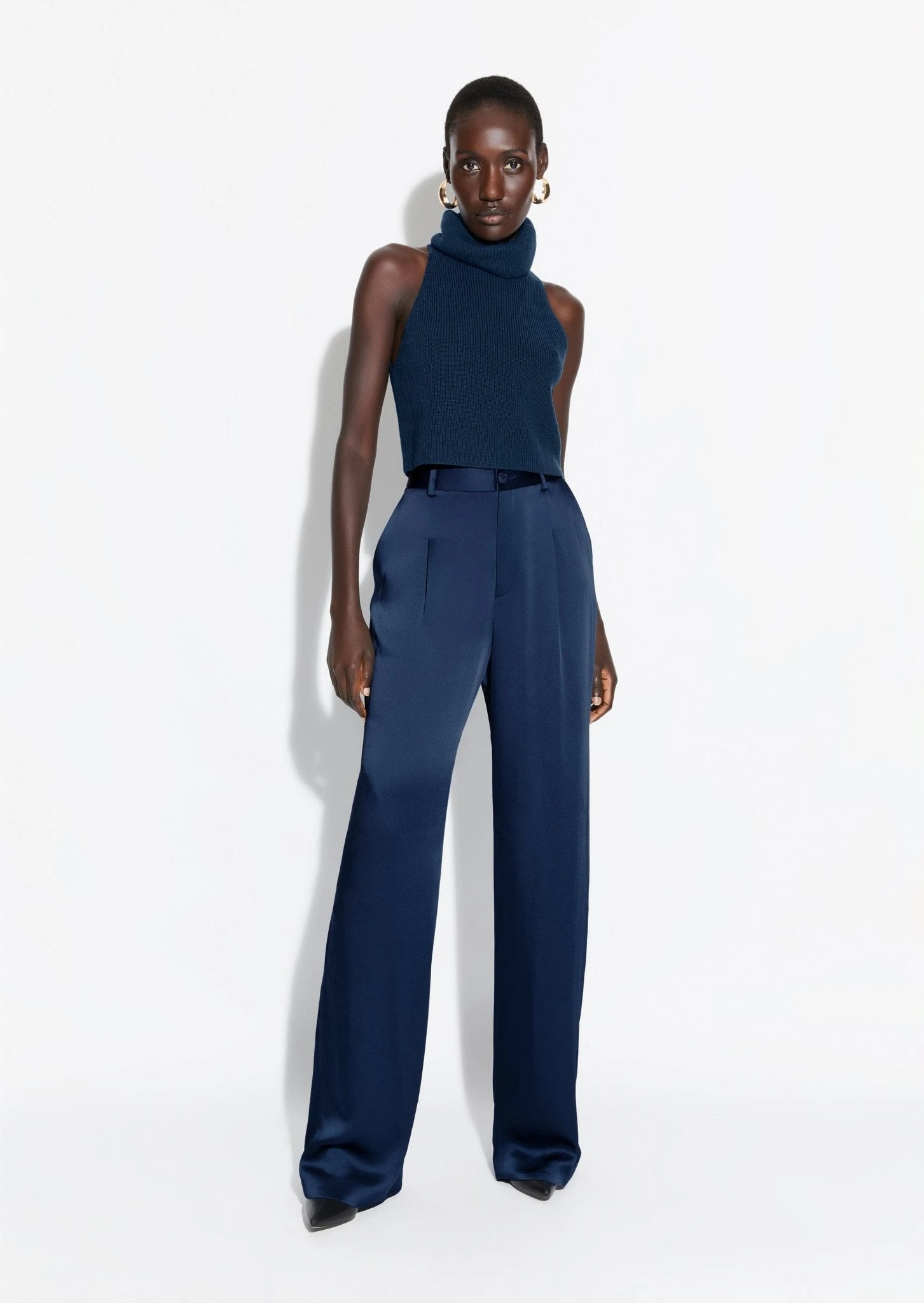 --Satin Relaxed Pleated Pant-