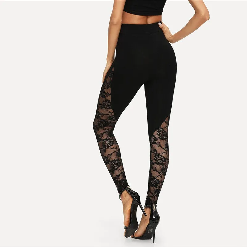 Sexy Lace Patchwork Women Leggings High Waist Cotton Leggins Push Up Ankle Length Jeggings Plus Size Fitness Leggings