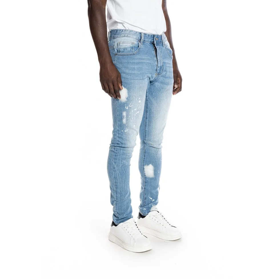 Slim Tapered Bleached Detail Jeans - Ocean Blue