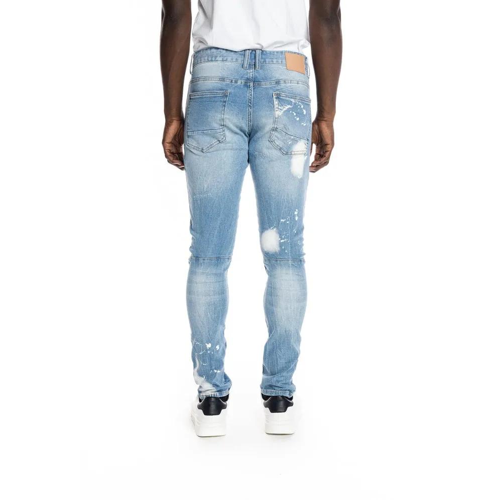 Slim Tapered Bleached Detail Jeans - Ocean Blue