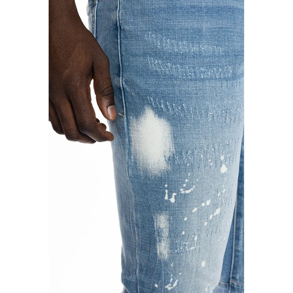 Slim Tapered Bleached Detail Jeans - Ocean Blue