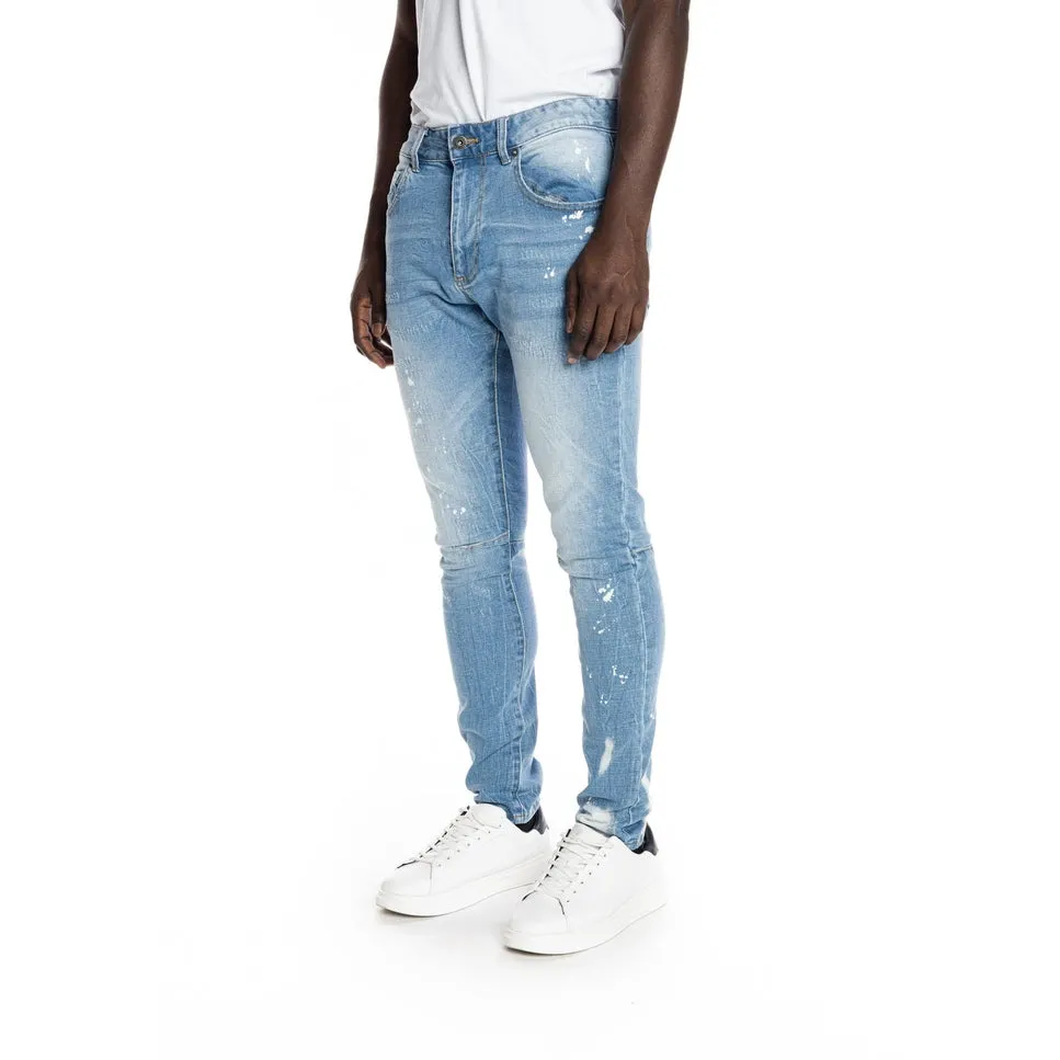 Slim Tapered Bleached Detail Jeans - Ocean Blue