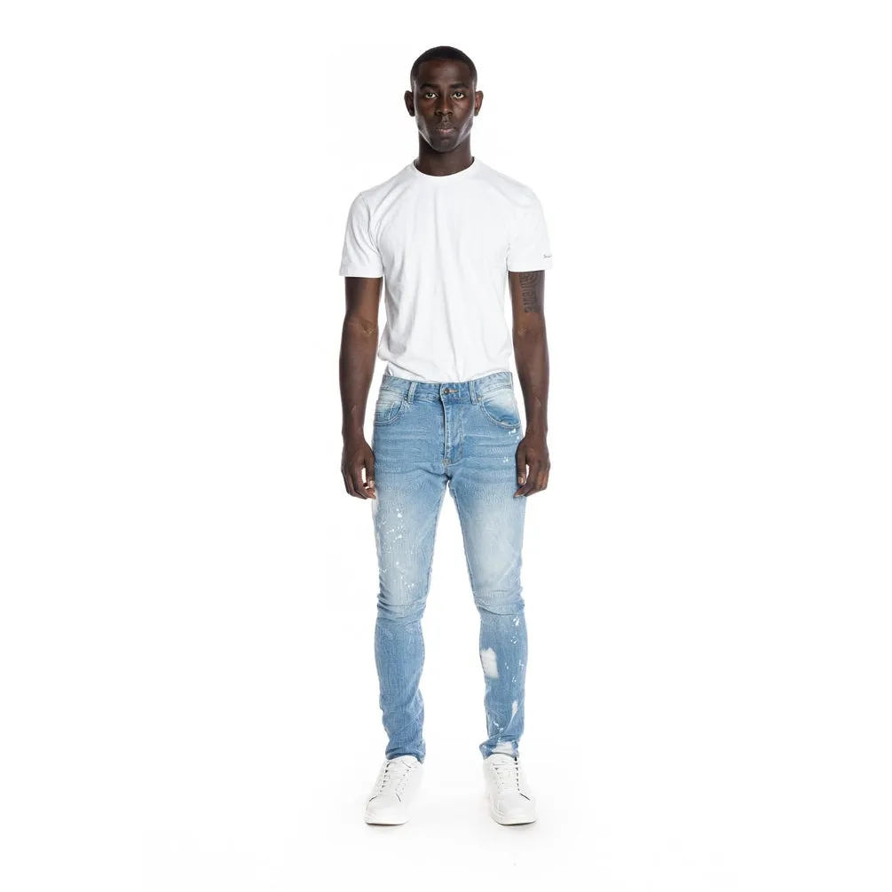 Slim Tapered Bleached Detail Jeans - Ocean Blue