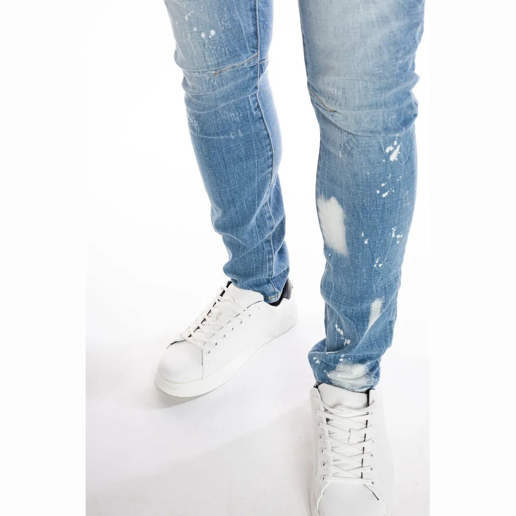 Slim Tapered Bleached Detail Jeans - Ocean Blue