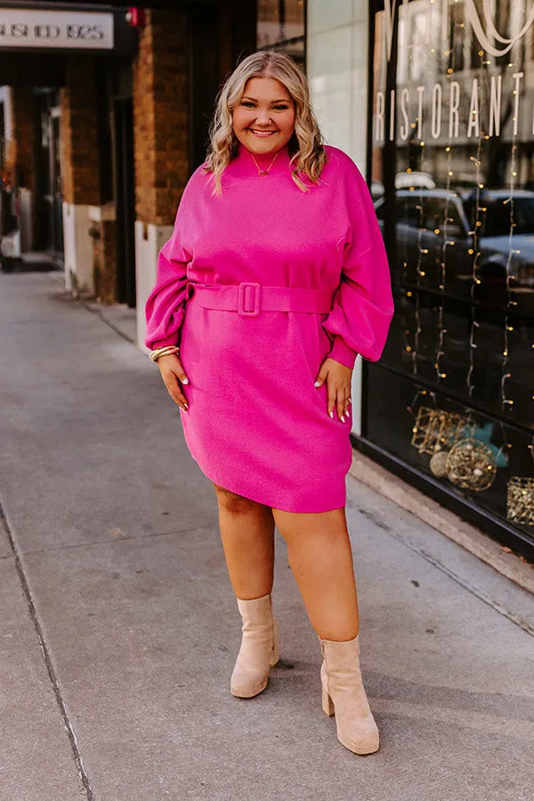 Slow Mornings Sweater Dress In Hot Pink Curves