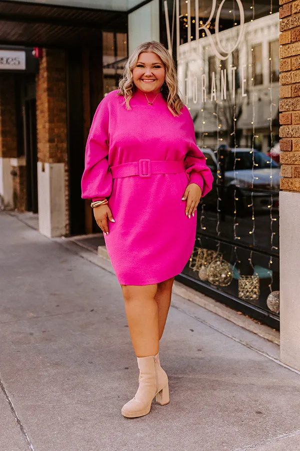 Slow Mornings Sweater Dress In Hot Pink Curves